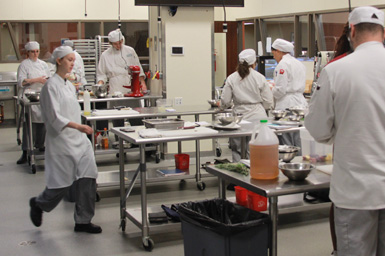 Culinary students working in the kitchen