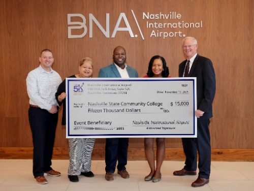 Even though severe weather canceled this year’s BNA 5K on the Runway, Nashville International Airport continued its commitment to community by supporting the Nashville State Community College Foundation with a $15,000 donation.